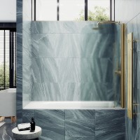 Шторка на ванну Maybah Glass 500x1400 поворотная на монопетле Золото стекло сатиновое