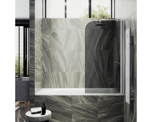 Шторка на ванну Maybah Glass MGV-613-1 600x1400 поворотная на монопетле Белый стекло графитовое
