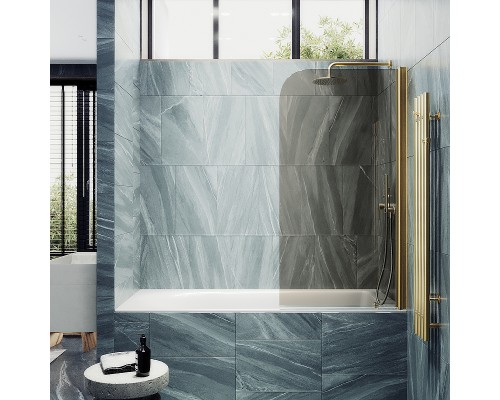 Шторка на ванну Maybah Glass MGV-622-3 800x1400 поворотная на монопетле Золото стекло бронзовое