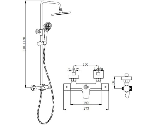 Душевая система Boch Mann Oglio B TS BM9649 с термостатом Черная