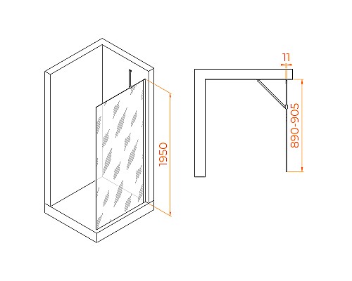 Душевая перегородка RGW Walk In WA-102Gb 90 351010209-16 профиль Золото брашированное стекло прозрачное