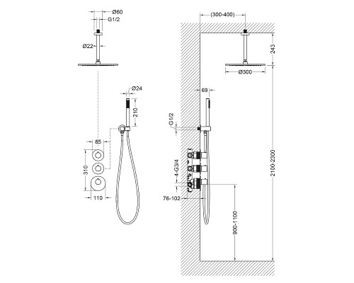 Душевая система Timo Saona SX-2399/03SM с термостатом Черная матовая
