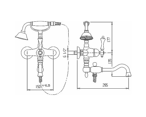 Смеситель для ванны Cezares Margot MARGOT-VDFM2-03/24-N Золото 24 карат