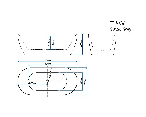 Акриловая ванна Black&White Swan SB320 Grey 170x78 320SBGR Серая матовая Белая глянцевая  без гидромассажа