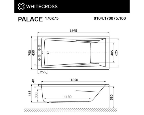 Акриловая ванна Whitecross Palace 170x75 с гидромассажем