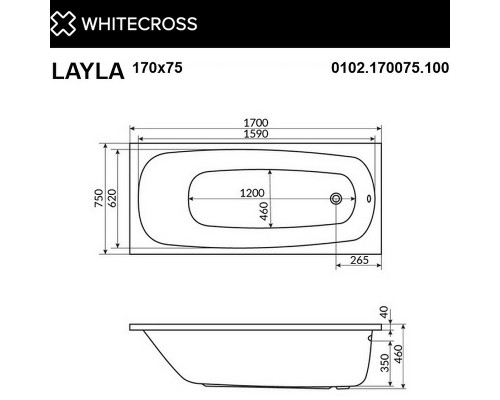 Акриловая ванна Whitecross Layla 170x75 с гидромассажем
