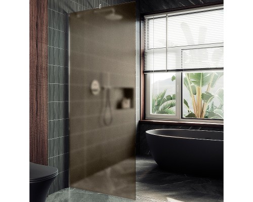 Душевая перегородка Maybah Glass 1090x1950 в широком профиле Хром матовый стекло бронзовое матовое