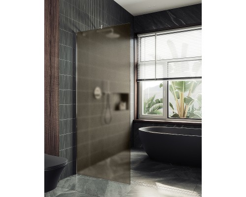 Душевая перегородка Maybah Glass 1090x1950 в широком профиле Хром матовый стекло бронзовое матовое