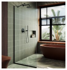 Душевая перегородка Maybah Glass 1090x1950 в узком профиле Черный стекло прозрачное
