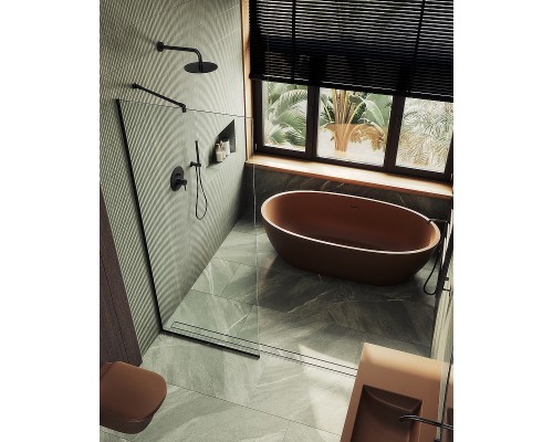 Душевая перегородка Maybah Glass MGD-677-6у 1090x1950 в узком профиле Черный стекло прозрачное