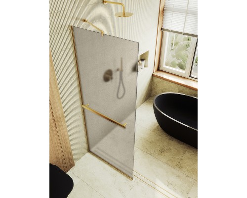 Душевая перегородка Maybah Glass 1090x1950 в узком профиле Золото стекло бронзовое матовое