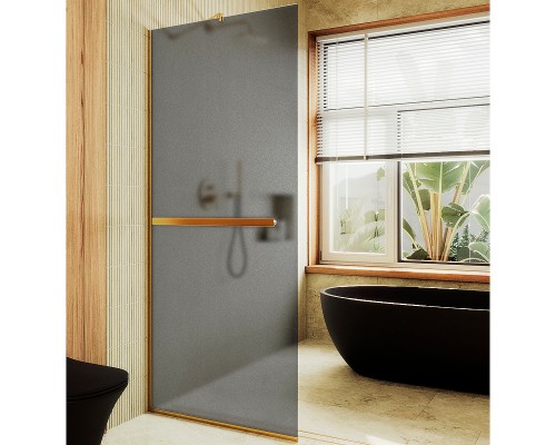 Душевая перегородка Maybah Glass 1090x1950 в узком профиле Золото стекло графитовое матовое