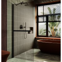 Душевая перегородка Maybah Glass 1090x1950 в широком профиле Черный стекло бронзовое