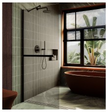 Душевая перегородка Maybah Glass 1090x1950 в широком профиле Черный стекло бронзовое