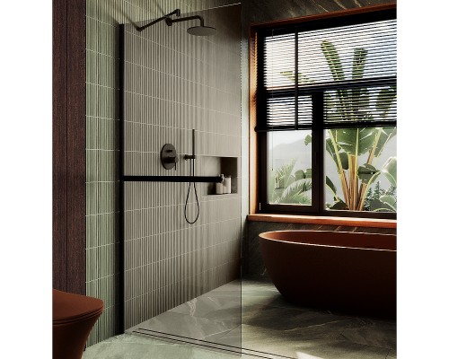 Душевая перегородка Maybah Glass 1090x1950 в широком профиле Черный стекло бронзовое