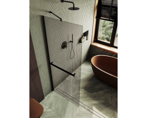 Душевая перегородка Maybah Glass 1090x1950 в широком профиле Черный стекло бронзовое