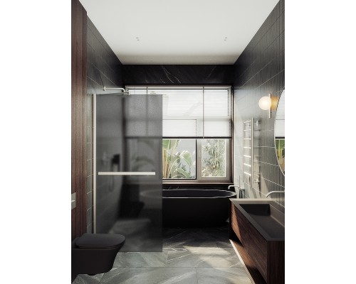 Душевая перегородка Maybah Glass 1090x1950 в широком профиле Хром матовый стекло графитовое матовое
