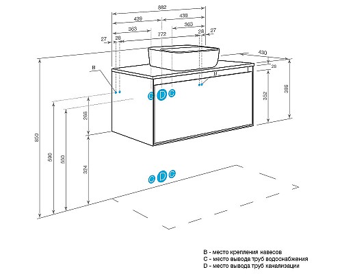 Тумба под раковину Aquaton Либерти 90 1A279901LYC70 подвесная Дуб эльвезия Белая