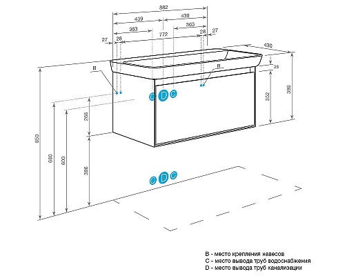 Тумба под раковину Aquaton Либерти 90 1A279901LYC70 подвесная Дуб эльвезия Белая