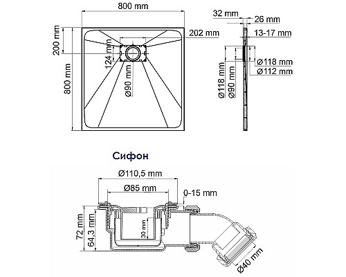Душевой поддон из стеклопластика WasserKRAFT Main 80x80 41T02 Белый матовый