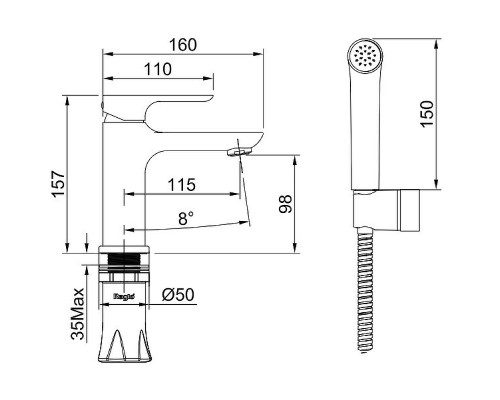 Смеситель для раковины Raglo R03.12 с гигиеническим душем Хром