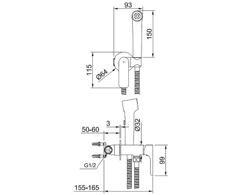 Гигиенический душ со смесителем Raglo R03.52 Хром