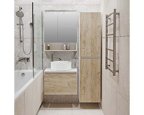 Тумба под раковину Runo Бари 60 00-00001374 подвесная Крафт дуб Белая