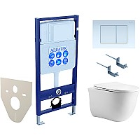 Комплект унитаза с инсталляцией Aquatek Set Aquatek Классик cm-009 4в1 с сиденьем Микролифт и Белой клавишей смыва