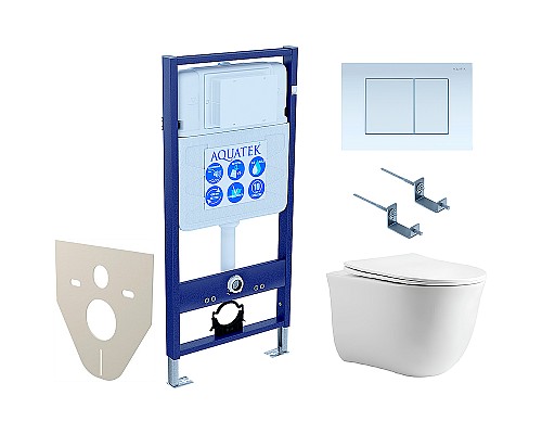 Комплект унитаза с инсталляцией Aquatek Set Aquatek Классик cm-009 4в1 с сиденьем Микролифт и Белой клавишей смыва