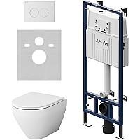 Комплект унитаза с инсталляцией AM.PM Spirit V2.0 FlashClean IS100101.701700 с сиденьем Микролифт и Белой глянцевой клавишей смыва
