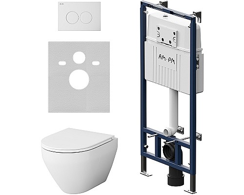 Комплект унитаза с инсталляцией AM.PM Spirit V2.0 FlashClean IS100101.701700 с сиденьем Микролифт и Белой глянцевой клавишей смыва