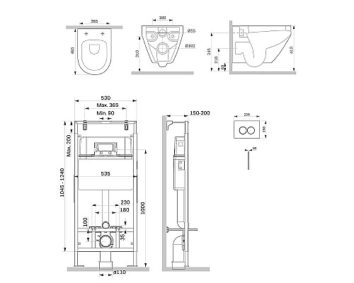 Комплект унитаза с инсталляцией AM.PM Spirit V2.0 FlashClean IS100101.701700 с сиденьем Микролифт и Белой глянцевой клавишей смыва