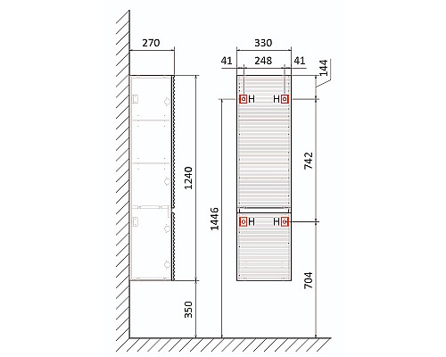 Шкаф пенал Jorno Cossety 33 Coss.04.124/P/W/JR подвесной Белый