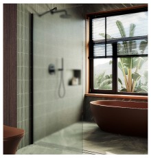 Душевая перегородка Maybah Glass 790x1950 в широком профиле Черный стекло сатиновое