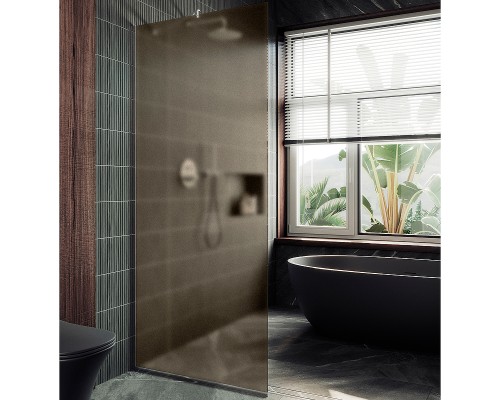 Душевая перегородка Maybah Glass 790x1950 в узком профиле Хром матовый стекло бронзовое матовое
