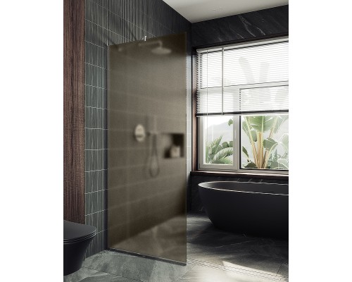Душевая перегородка Maybah Glass 790x1950 в узком профиле Хром матовый стекло бронзовое матовое
