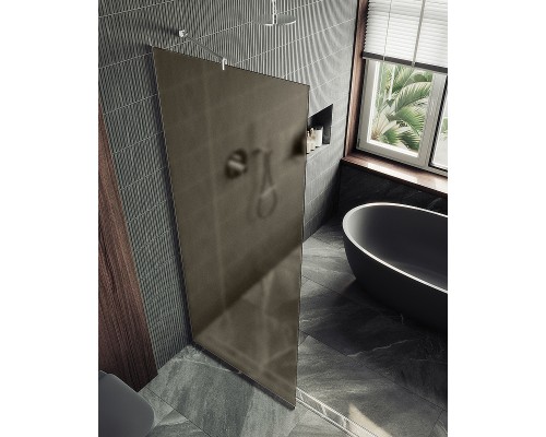 Душевая перегородка Maybah Glass 790x1950 в узком профиле Хром матовый стекло бронзовое матовое