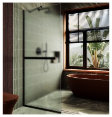 Душевая перегородка Maybah Glass 790x1950 в узком профиле Черный стекло сатиновое