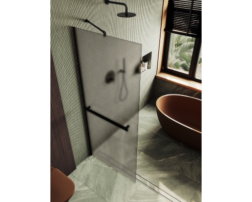 Душевая перегородка Maybah Glass 890x1950 в широком профиле Черный стекло бронзовое матовое