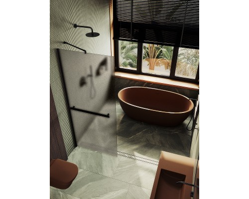 Душевая перегородка Maybah Glass 890x1950 в широком профиле Черный стекло бронзовое матовое