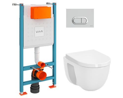 Комплект унитаза с инсталляцией Vitra S40 L-box 9005B003-7211 с сиденьем Микролифт и клавишей смыва Хром глянцевый