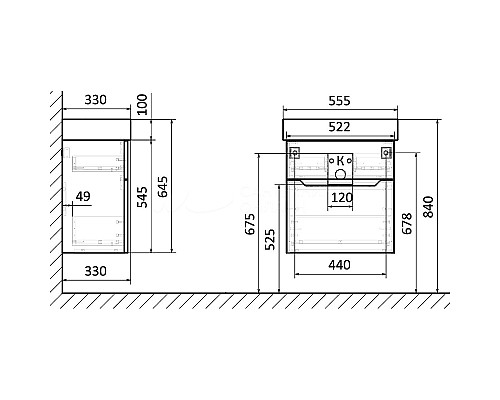 Тумба под раковину Raval Brik 55 Brk.01.55/P/A/RL подвесная Антрацит