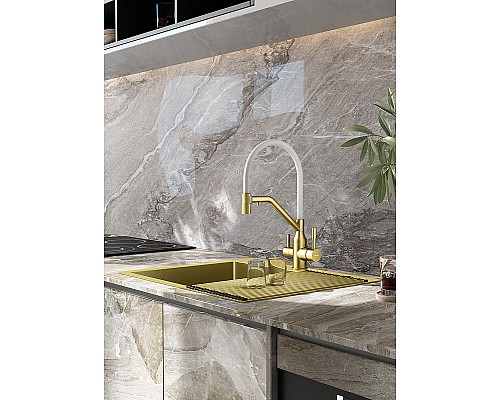 Смеситель для кухни Raglo R81.62.03 Золото матовое Белый