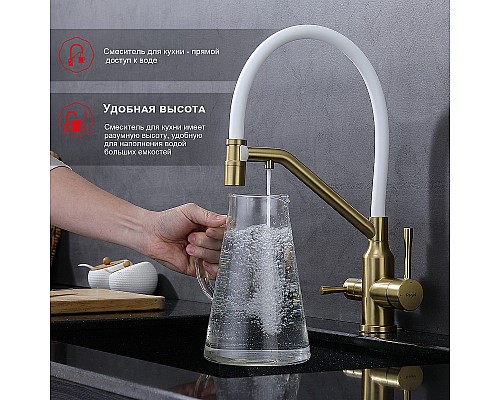 Смеситель для кухни Raglo R81.62.03 Золото матовое Белый