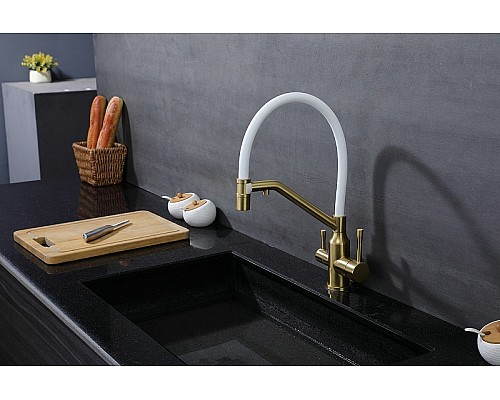 Смеситель для кухни Raglo R81.62.03 Золото матовое Белый