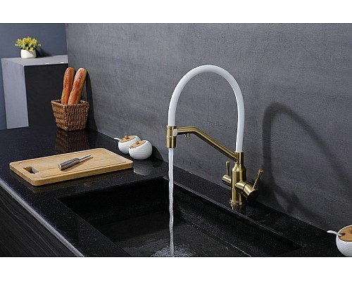 Смеситель для кухни Raglo R81.62.03 Золото матовое Белый