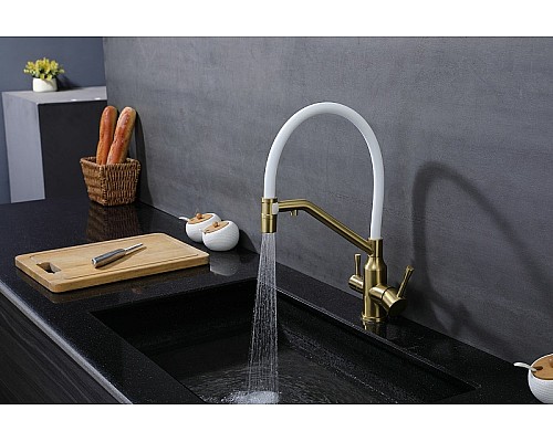 Смеситель для кухни Raglo R81.62.03 Золото матовое Белый