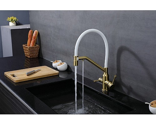 Смеситель для кухни Raglo R81.62.03 Золото матовое Белый