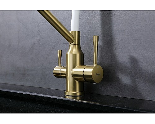 Смеситель для кухни Raglo R81.62.03 Золото матовое Белый