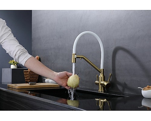 Смеситель для кухни Raglo R81.62.03 Золото матовое Белый